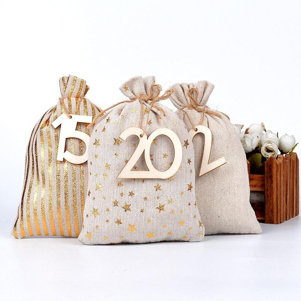 24pcs Advent Calendar gift Bags Candy Bag Winter Christmas With Numbers Bags Christmas Decorations gift for kids party