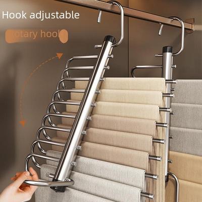 Cintre Télescopique Pliable Multi-Couches pour Pantalons – Pince de Rangement Magique pour Garde-Robe