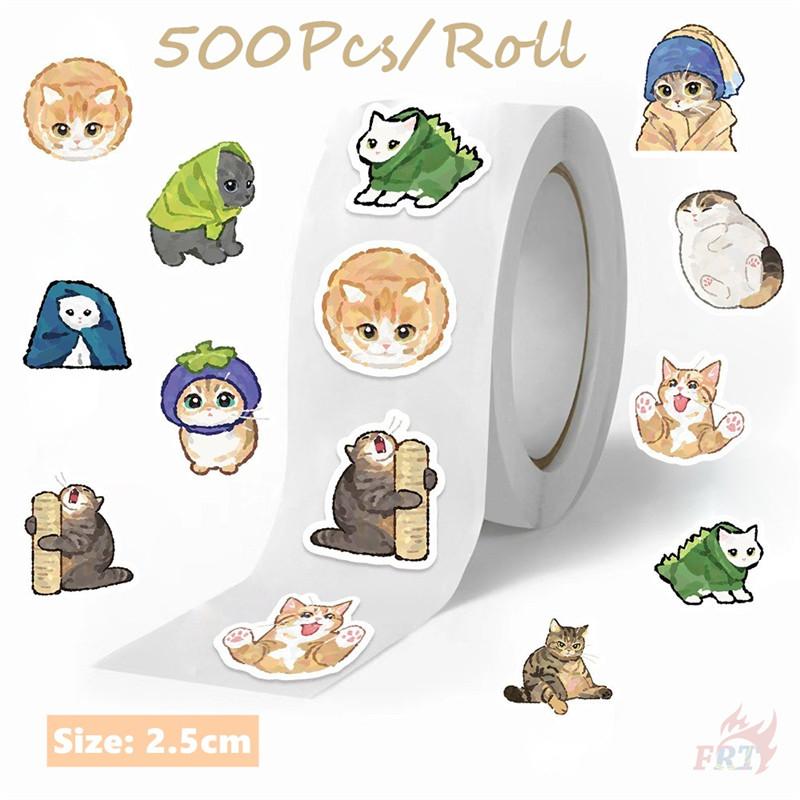 500Pcs/Roll Ink Art Funny Cat Kids Rewards Stickers - DIY Scrapbooks Album Decor Sealing Label Decals
