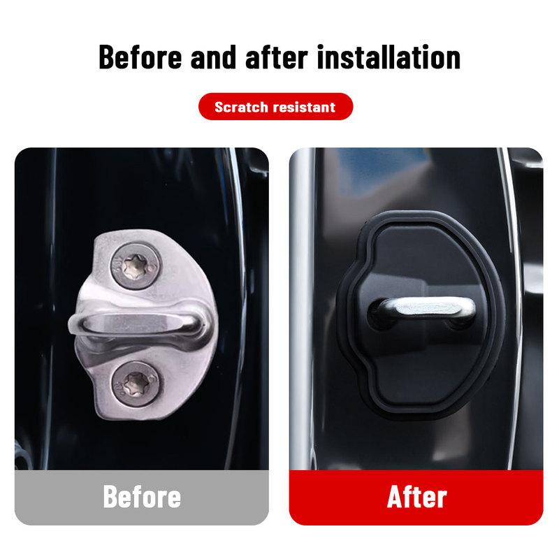 For TESLA Model 3 2017-2024 Car Door Shock Absorber Door Lock Protector Silicone Auto Door Lock Latches Cover Accessories
