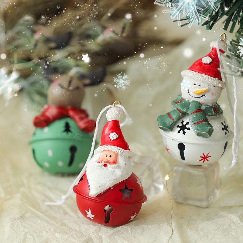 1PC Santa Claus Bell Decoration Xmas Tree Ornaments Vintage Iron Pendant Creative Elk Snowman Hanging Ornament Christmas Bells