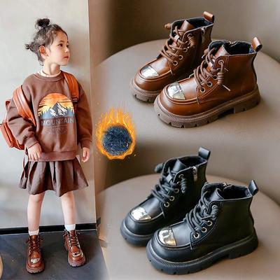 Mode rétro nouvelles bottes pour enfants velours chaud filles bottines à semelle souple chaussures en coton