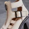 Johnature Sandale Romane Retro Piele Naturală Platformă Groasă Fermoar Botine Decupate Femei