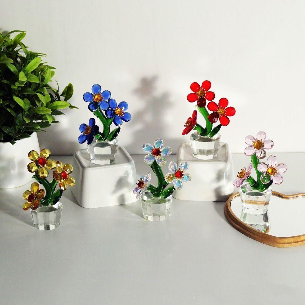 Clear Base Crystal Sunflower Ornament Handcraft Flowers Plants Collectible  Living Room