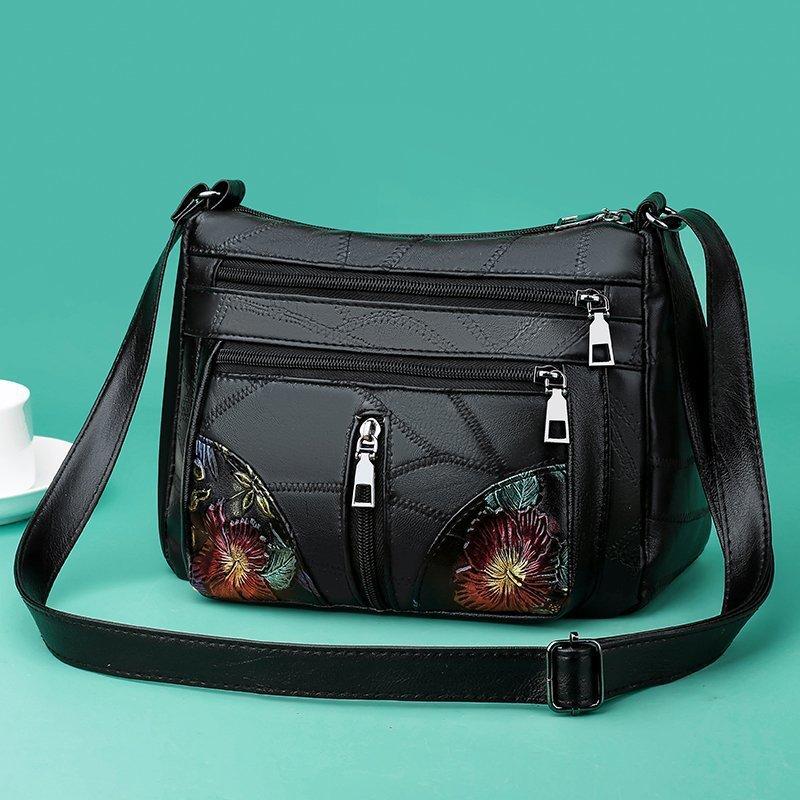New Chinese and female bags, soft leather large-capacity shoulder messenger bags, mother-in-law and grandmother shopping mobile phone bags