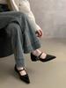 [Youshilai] Temperament Pointed Mary Jane Shoes Women's Autumn 2025 New Fashion Shallow Mouth One-word Strap Single Shoes