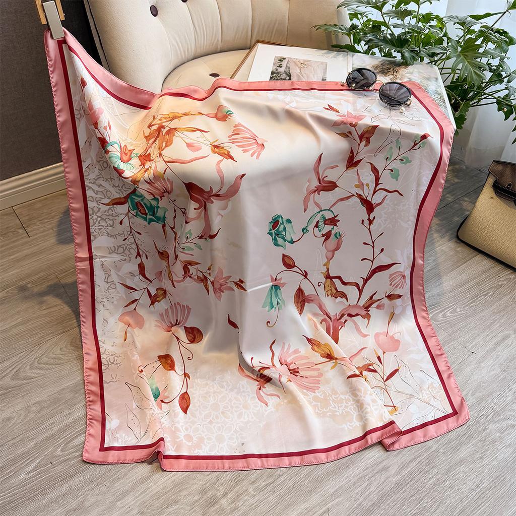 Silk Scarf Women'S Digital Printing Simulation Silk Shawl Spring And Autumn Women'S 90 Square Scarves Light Luxury Fashion Versatile