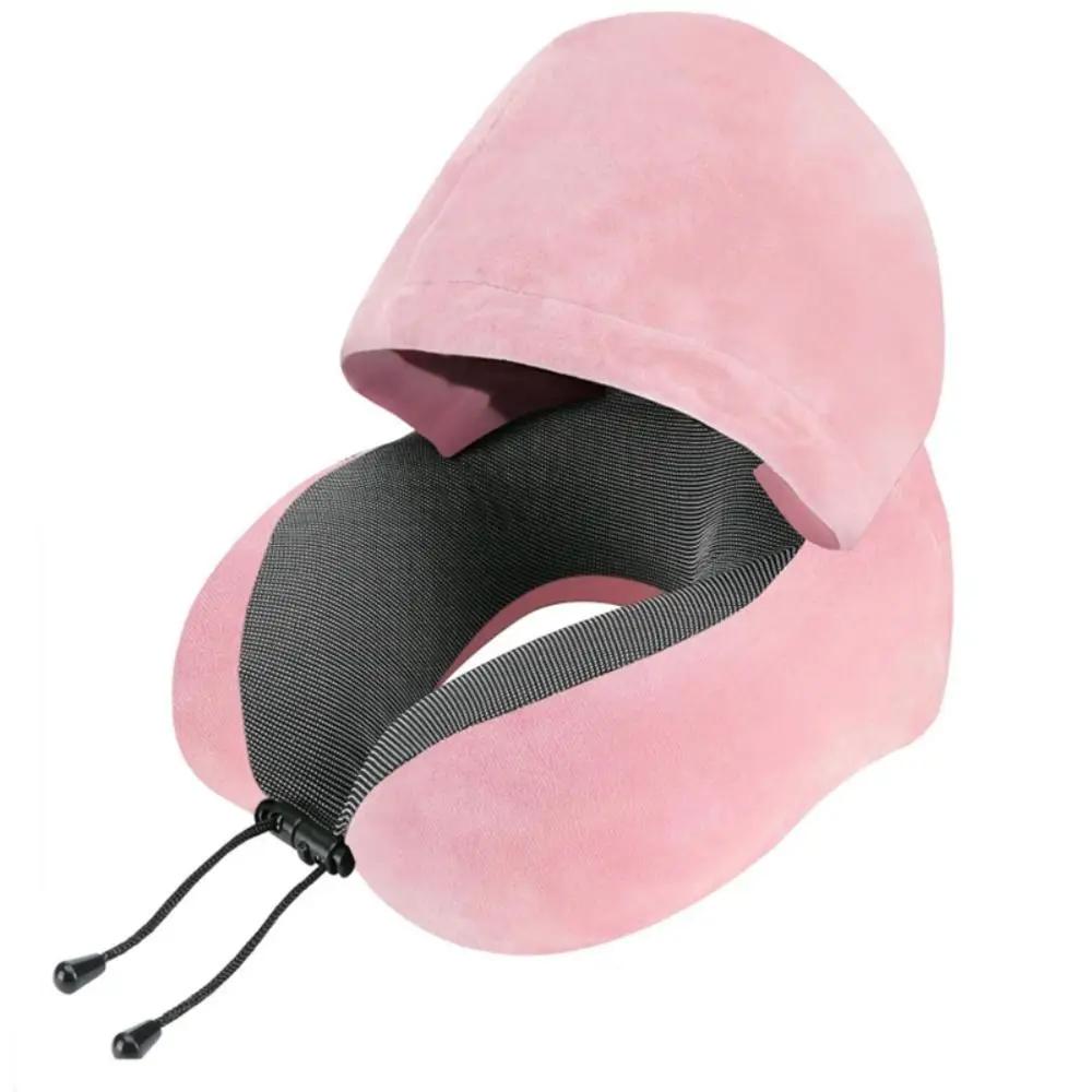 Removable Travel Neck Pillow Washable Cover Adjustable Hooded Pillow Soft Support with Storage Bag Car Neck Cushion