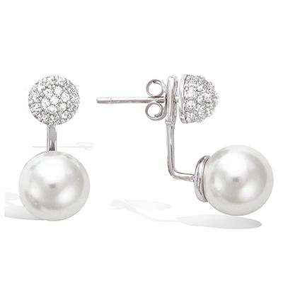 [P5035] - 'Sissi' Silber Elfenbein (rhodiniert) Ohrring mit Ohrläppchenkonturen - 20x10 mm