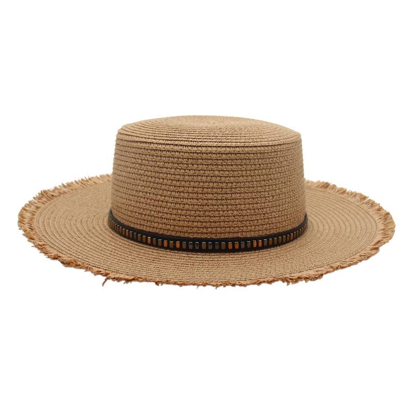 Beaded Flat Top Beach Hat Seaside Visor Rough Rafi Straw Hat Vacation Jazz Hat With Accessories