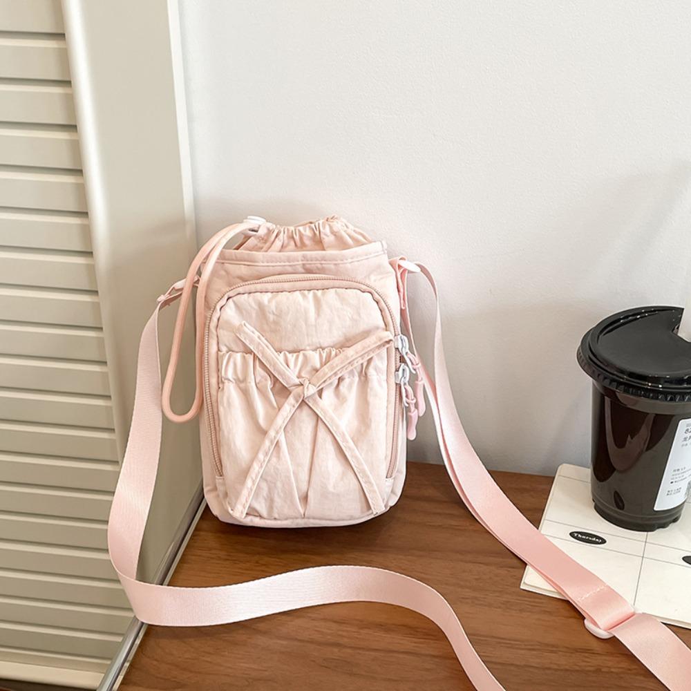 

Drawstring Phone Crossbody Bag Nylon Water Cup Bag Cute Water Bottle Bag Girl рожевий