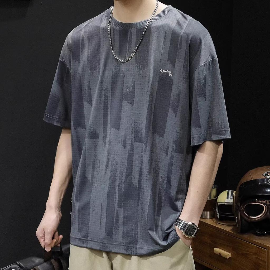 Men's Japanese-Style Gradient Print T-Shirt - Crew Neck, Short Sleeve, Casual, Stylish, Breathable & Quick-Drying
