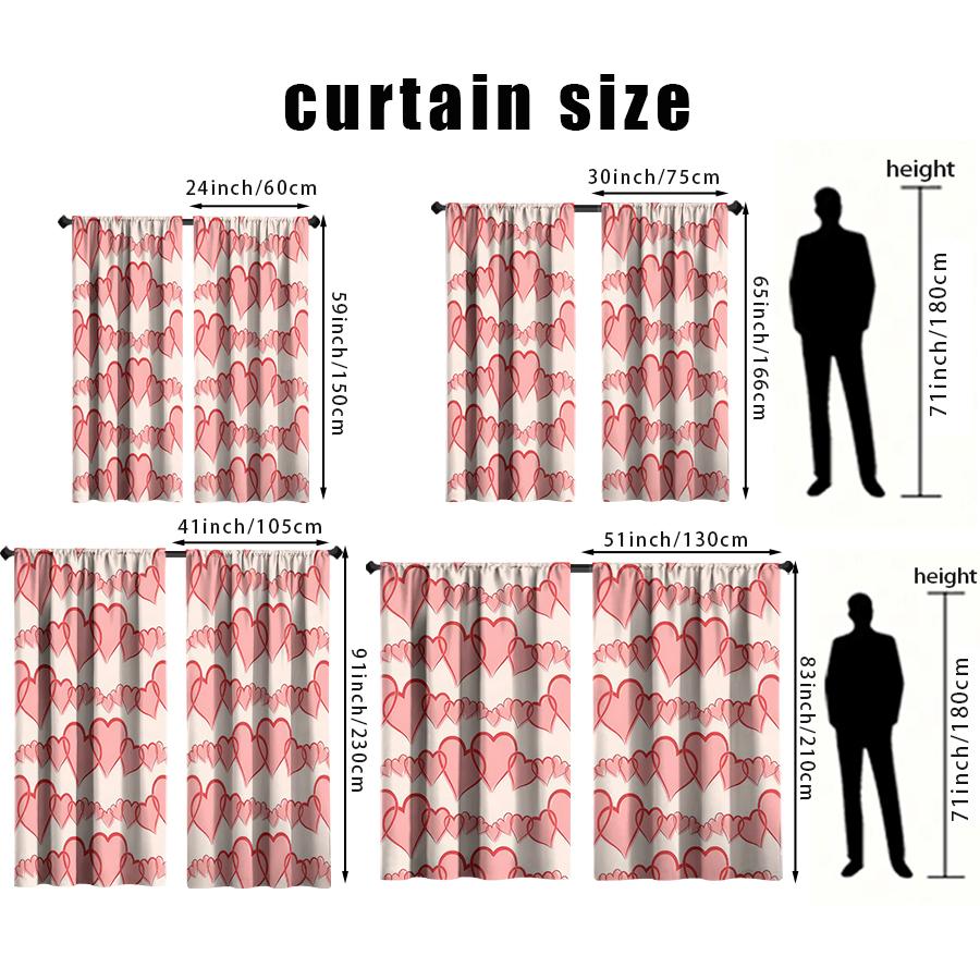 2 Stück rosa handbemalte herzförmige Vorhänge   süßer Stil   Schlafzimmer und Wohnzimmer   Dekorative Vorhänge mit Stangentaschen