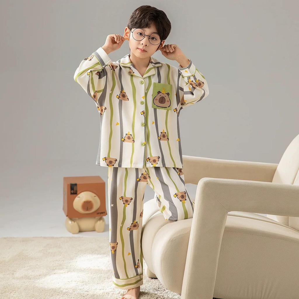 Douyin Boys' Cartoon Pajama Set - Spring/Autumn Long-Sleeve Cardigan for Kids
