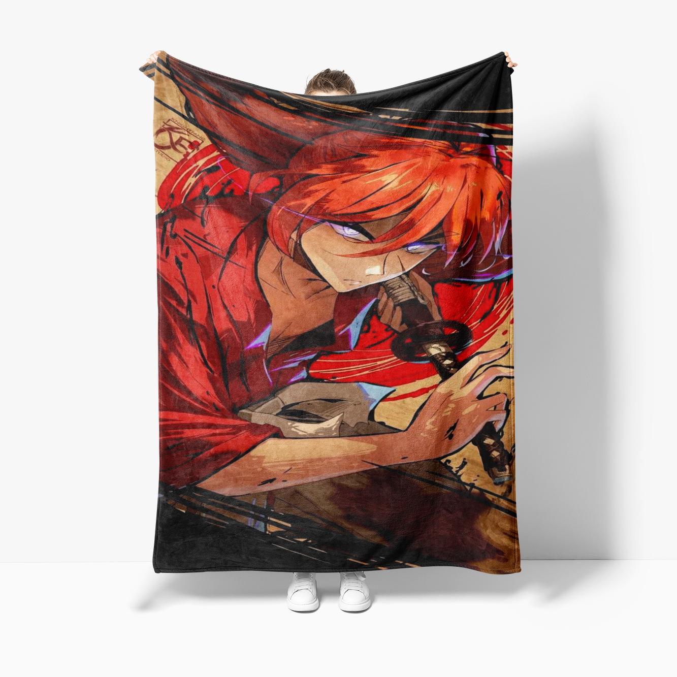 Anime R-Rurouni K-Kenshin Blanket Print Flannel Blanket,Ultra Soft Warm Plush Throw for Home Bedroom Bed Sofa Camping Travel 75x90cm