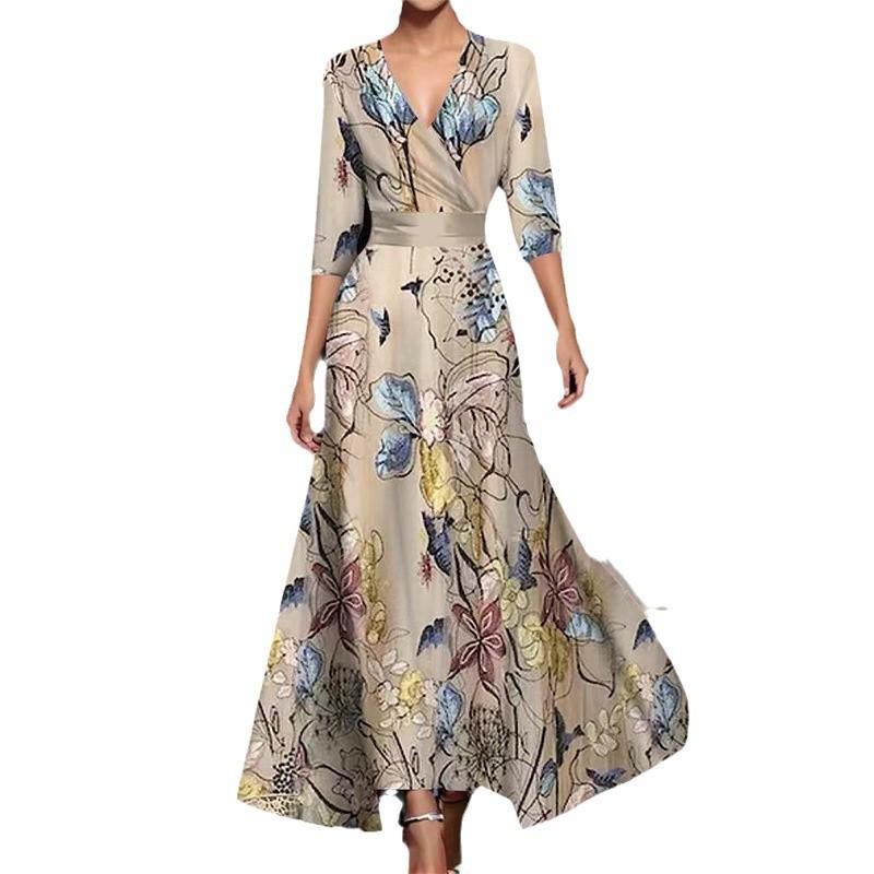 

Новое весеннее платье с темпераментом для женщин с V-образным вырезом и большим платьем на талии 2XL