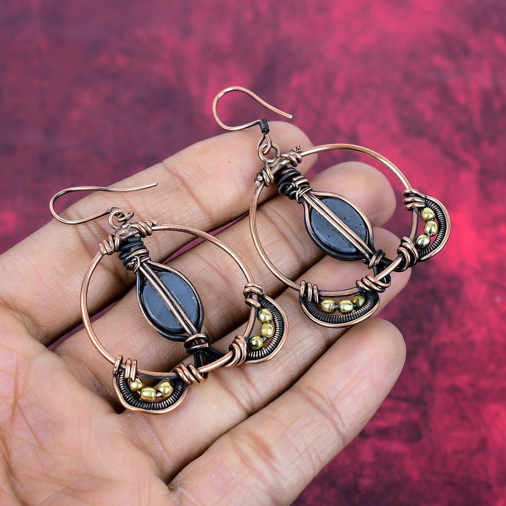 Shungite earring copper wire wrapped earring handmade jewelry natural gemstone earring copper wire wrap jewelry gifts for mom dangle earring