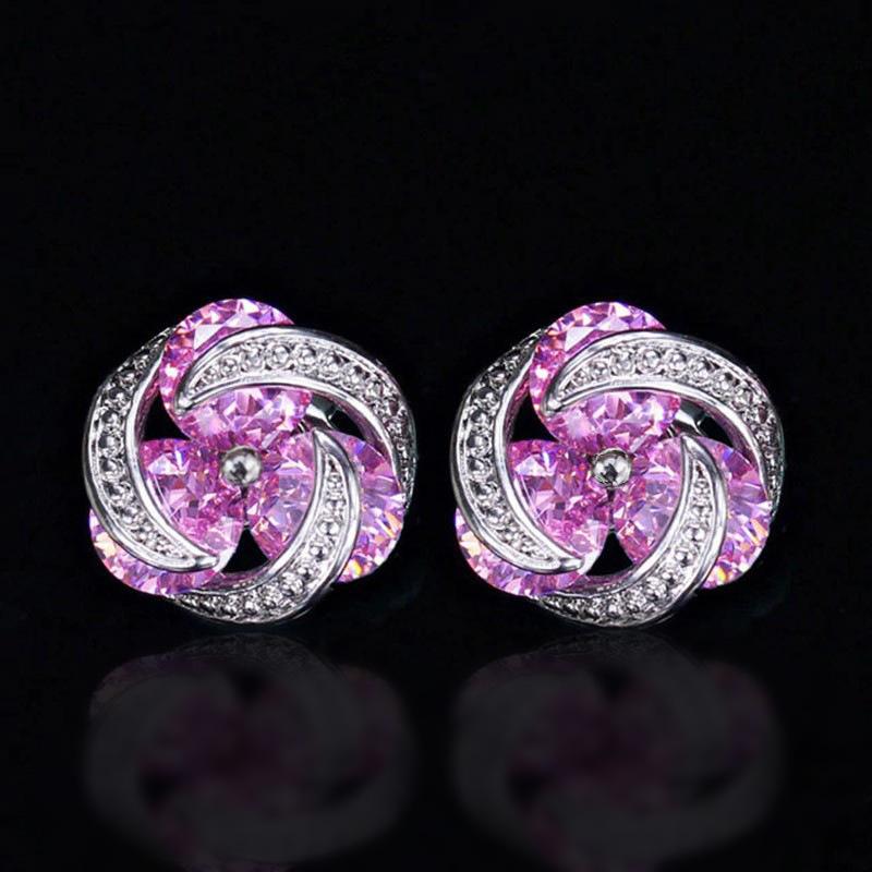 Colorful Cubic Zirconia Flower Stud Earrings for Women