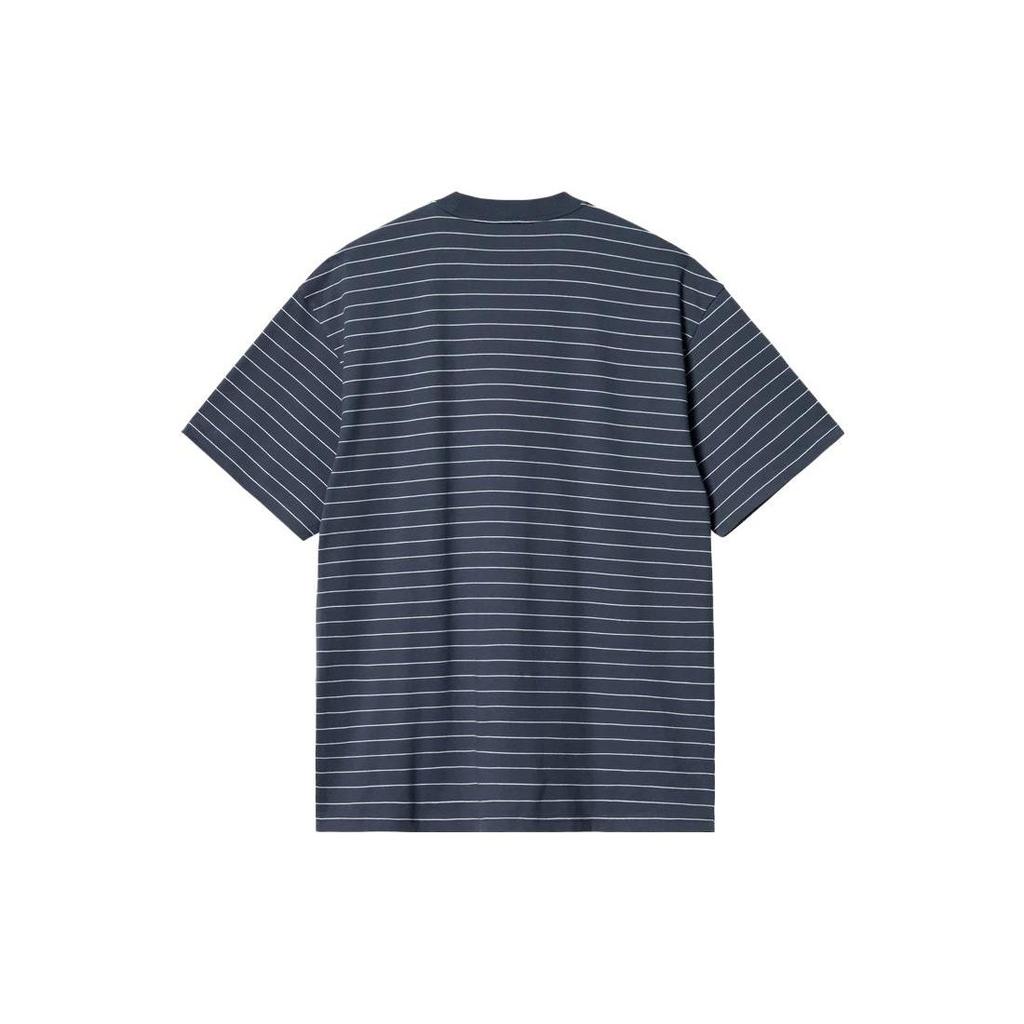 Carhartt WIP Letter Print Striped Crew Neck Short Sleeve T-Shirt Men Tops Blue White I032850-1XP-XX