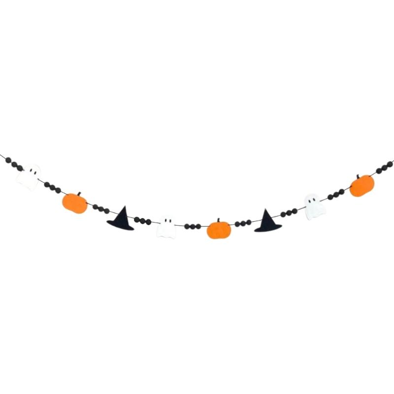 Reusable Felt Bunting Flags Handmade Witch Hat and Pumpkin Banners Halloween Decorations For Indoor Outdoors