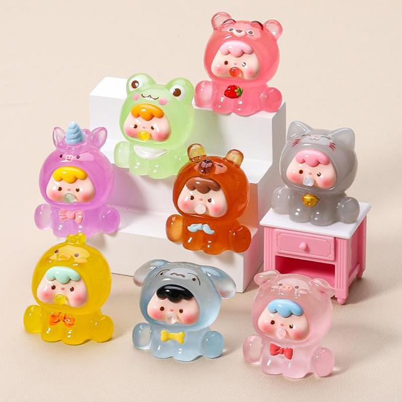 1/3Pcs/Bag Cute Luminous Animals Blowing Bubbles Doll Diy Home Decor Micro Landscape Ornament Car Accessories Dollhouse Toy Gift