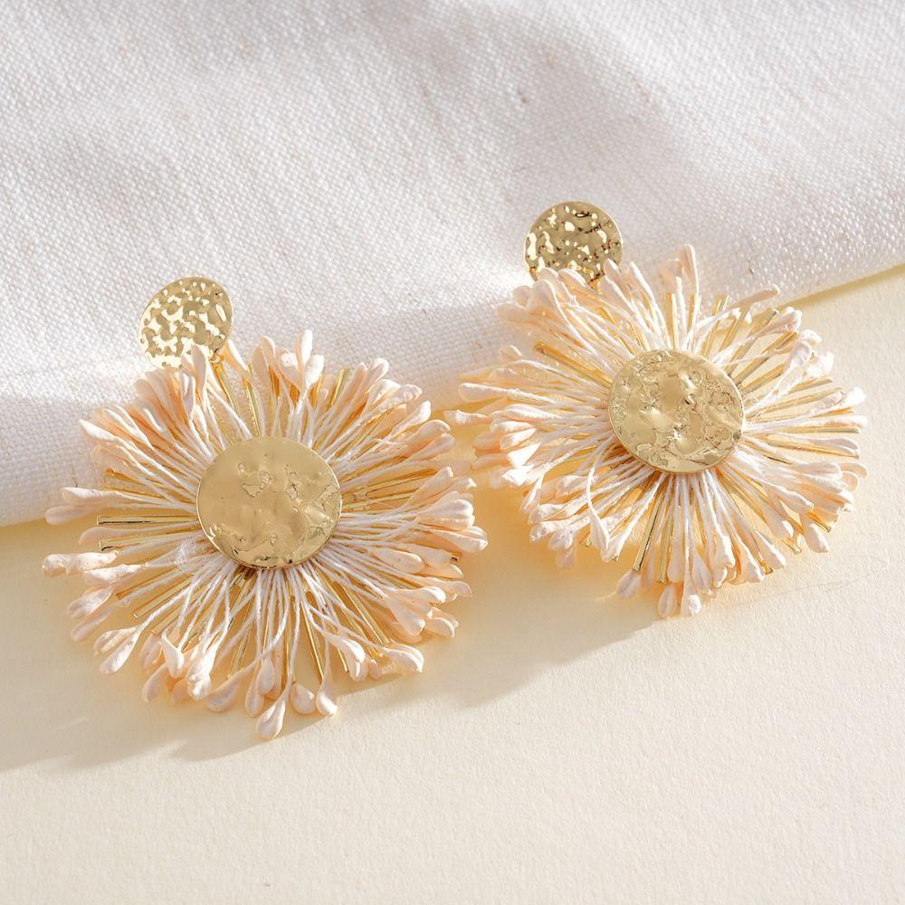 Round Shape Dangle Earrings Floral Design Drop Earrings Raffia Earrings  Photo Shoot