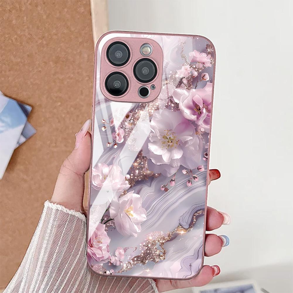 Rose Flower Phone Case For iPhone 16 Pro Case iPhone 17 15 13 11 12 14 Pro Max 7 8 Plus 16E 17 Air XR SE Tempered Glass Cover