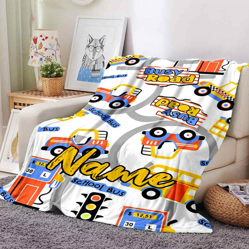 Custom Name Cute Cars Theme Printed Blanket - Perfect for Couch, Bed, Travel & Outdoor Use | Machine Washable, Cozy & Durable.