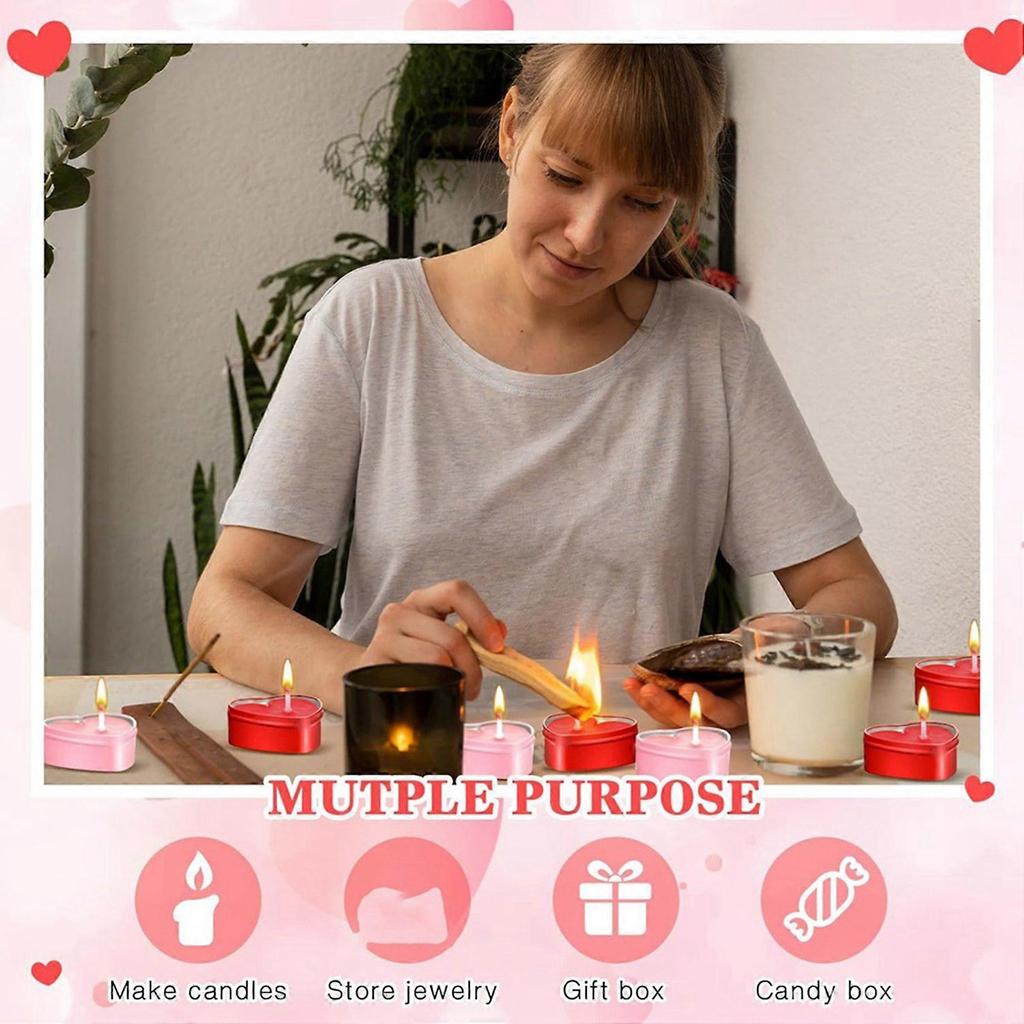 48Pcs 4Oz Heart Shaped Metal Tins, Empty Tea Light Mold Heart Shaped Box with Clear Window Lids Tin Candle Containers