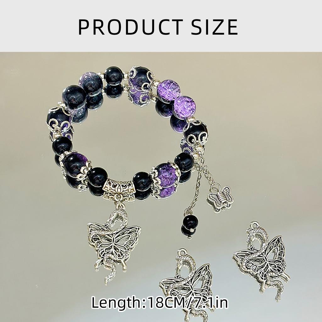 Fashionable Butterfly Beaded Tassels Bracelet for Women Vintage Snake Pendant Handchain Stylish Jewelry Accessory