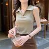Women's Summer 2025 White Polo Collar Sleeveless Camisole - Armpit Coverage, Inner or Outer Wear