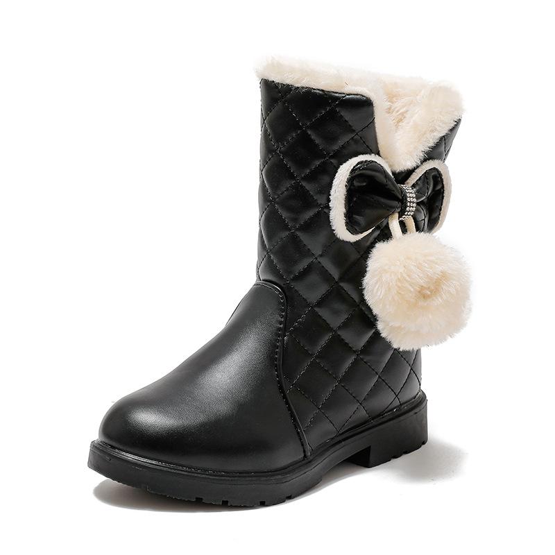 Girls Warm Boots with Bow Tie Kids Snow Boots with Fur Plush Winter Fashion Children Princess Boots