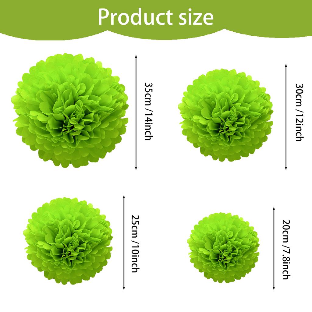 1pcs Set 7.8inch Green Paper Paper Flowers Decorations For Birthday Party Pom Pom Paper Balls Hanging Flowers Pom Pom