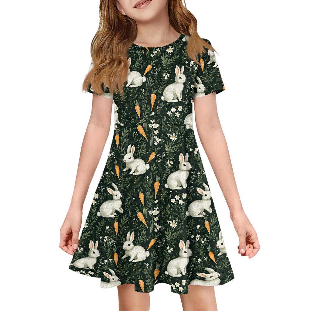 Girl Summer Dress Color & Print Short Sleeve Dress With Pocket Casual Dress Shorts Sleeve Party Dress Easter Day