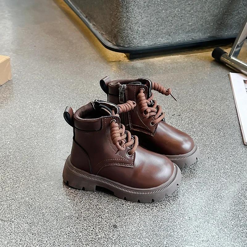 Kids Motorcycle Boots British Style Boys Girls Ankle Boots Handsome Versatile 2024 New Fashion Children Short Boots Soft Sole
