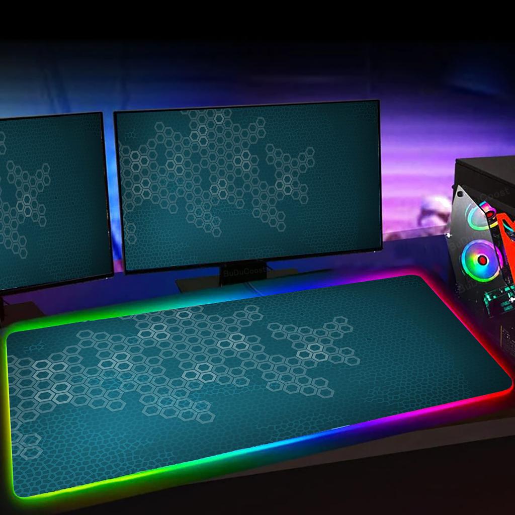 RGB Sechseck Gaming Mauspade XXL Rutschfester Teppich Schreibtischunterlage Computer Zubehör Büro Geometrisches Mauspade Leuchtende Erweiterte Spielmatte