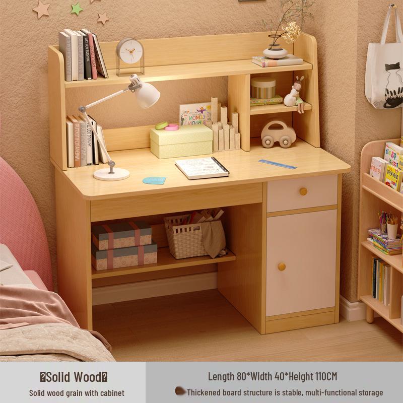 Primary School Students’ Desk & Chair Set with Integrated Bookshelf – Simple Study & Writing Computer Desk