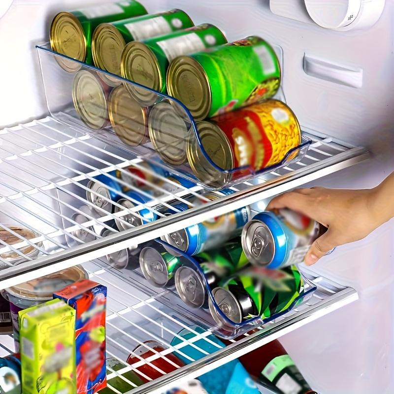 Rolling Soda Can Organizer for Refrigerator, Stackable Clear Drink Dispenser Bin, Gravity Feed Beverage Holder for Fridge