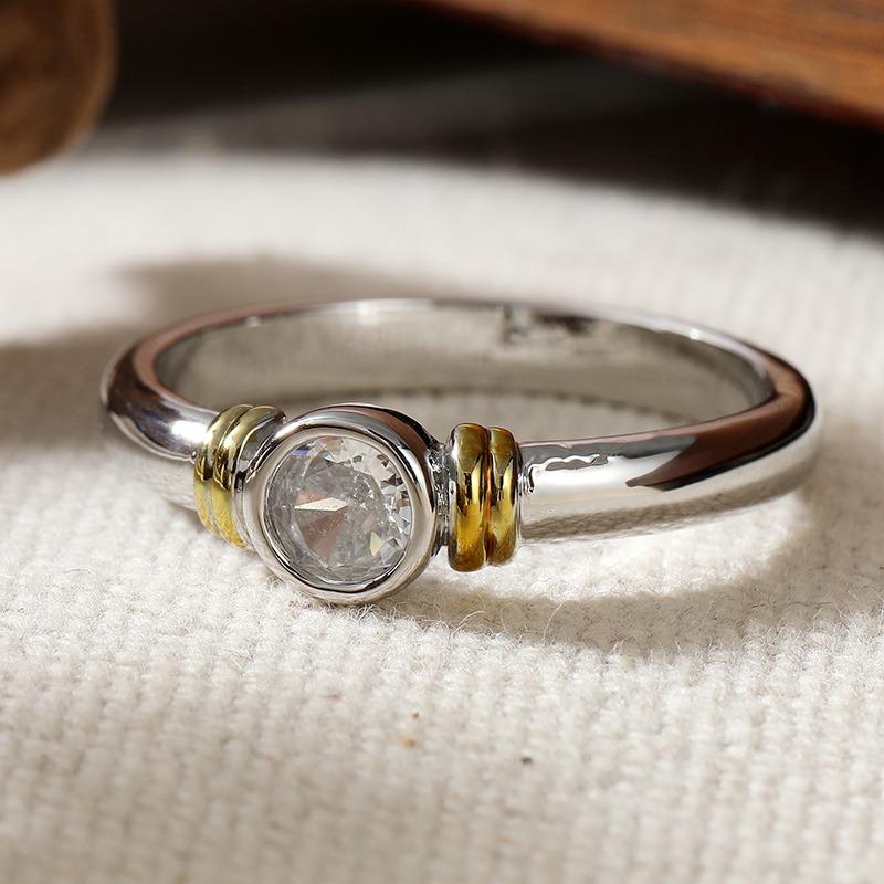 Classic Inlaid White CZ Women's Ring Minimalist Two Color Geometry Daily Wear Party Jewelry Anniversary Gift