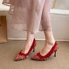 2026 New Bride Lace Stilettos High Heels Women Party Pointed Toe Mesh Shallow Pumps Luxury Design Leather Official Wedding Shoes