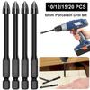10/12/15Pcs 6mm Cross Hex Drill Bit Set For Tile Porcelain Glass Multifunction Tile Porcelain Drill Bit Kit Tool Carbide Drills