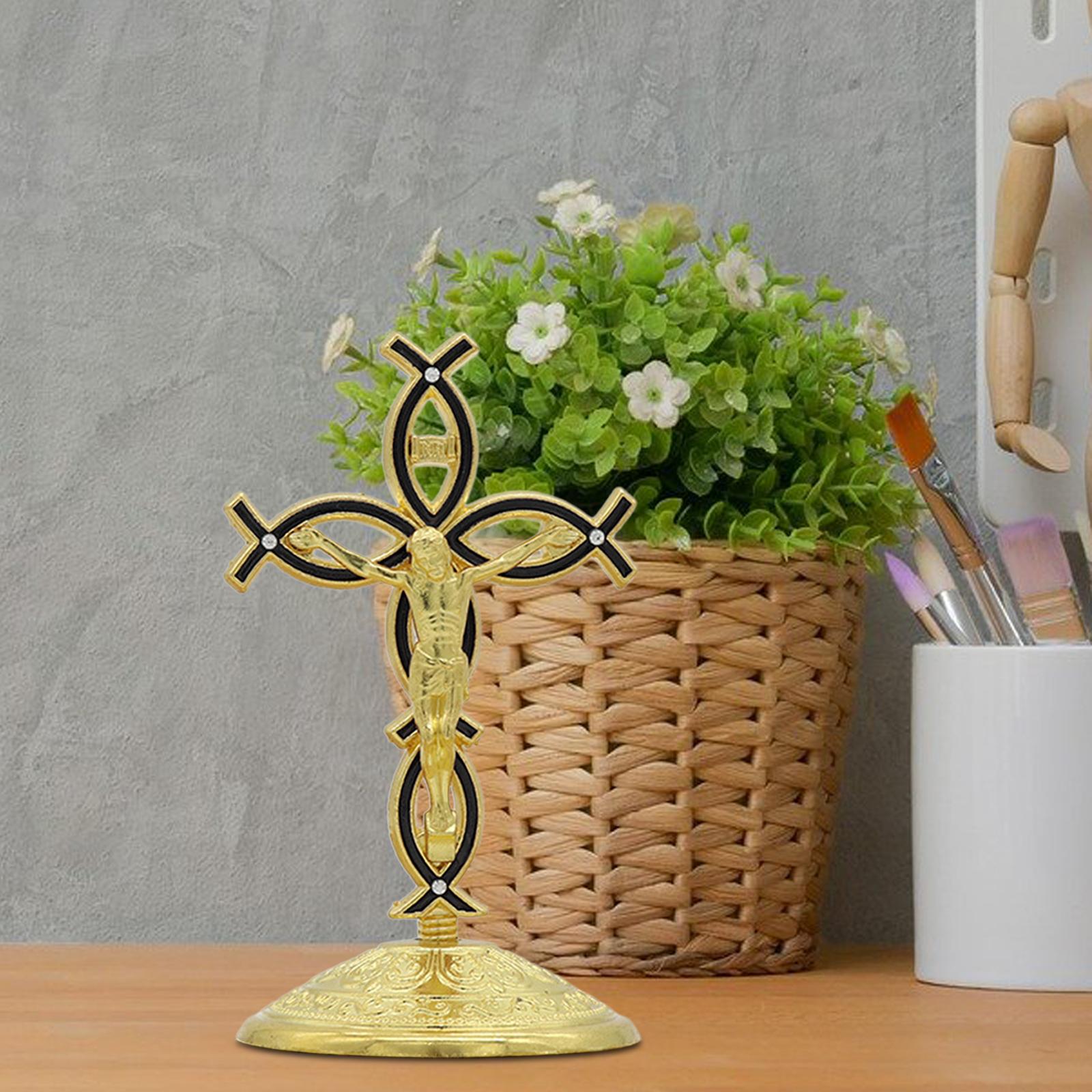 

Standing Cross Figurine Decorative Catholic Christian Religious Sculpture for Entrance Office Mantels Living Room Christmas