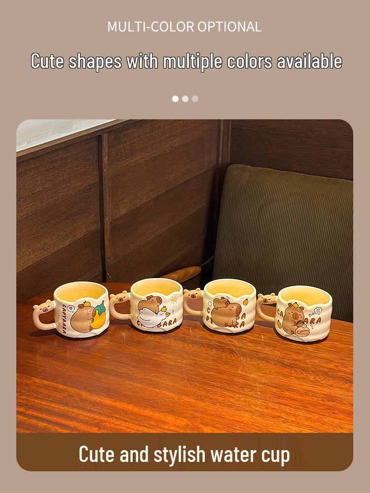 Capybara Cartoon Ceramic Stacking Mug with Handle - Cute Couple Coffee Cup, Birthday Gift