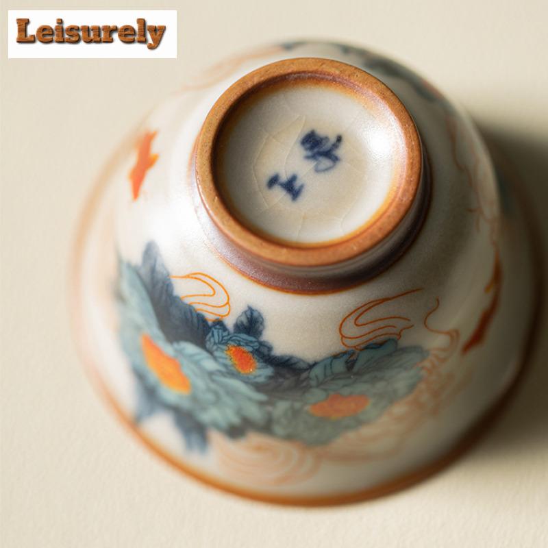 2pc/lot Ru Kiln Teacup Antique Tea Bowl Jug Tea-tasting Fragrance Cup Jianzhan Master Cups Chinese Tea Household Cafes Gift 65ml