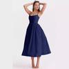 Vestido de Verão Solto com Suspensório Moda Novo Elegante Feminino Sem Mangas Decotado Linha A Vestidos de Festa Simples Cor Sólida Roupas Femininas