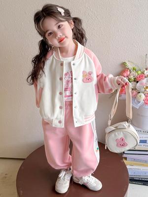 Trendy 2025 Girls' Baseball Suit Set - Spring/Autumn Fashionable Two-Piece Outfit for Kids