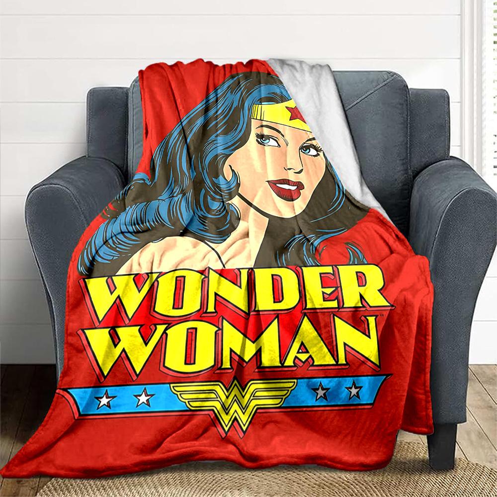 1 stuks Wonder Woman, Superhelden Deken Polyester Vezel, Comfort voor Alle Seizoenen voor Bank, Bed, Kantoor, Auto, Kamperen Ideale Huisdecoratie & Cadeau, Kantoorcomfort