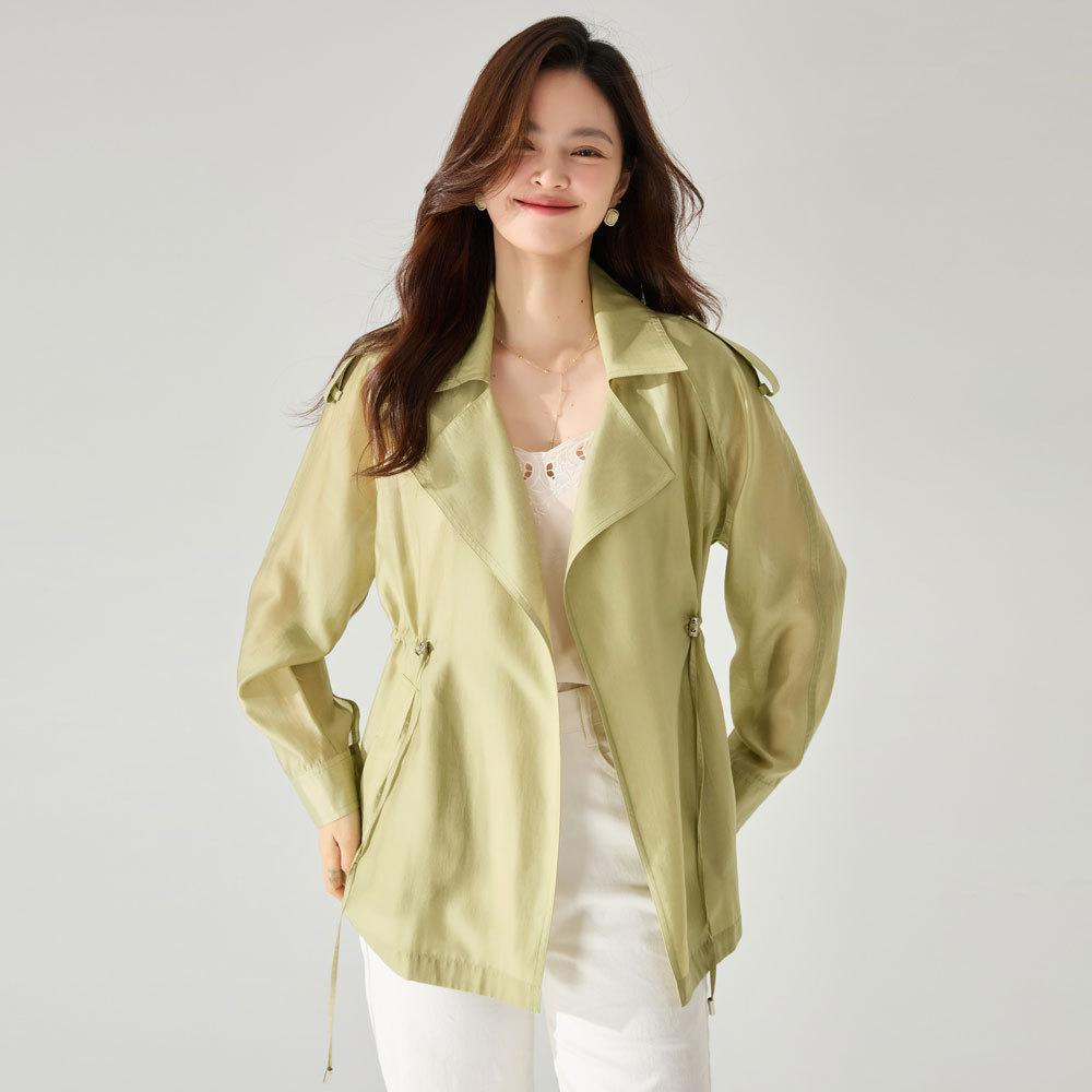 Tencel skin-friendly and breathable, thin and transparent sunscreen, light air-conditioning shirt, drawstring waist long-sleeved trench coat 23232