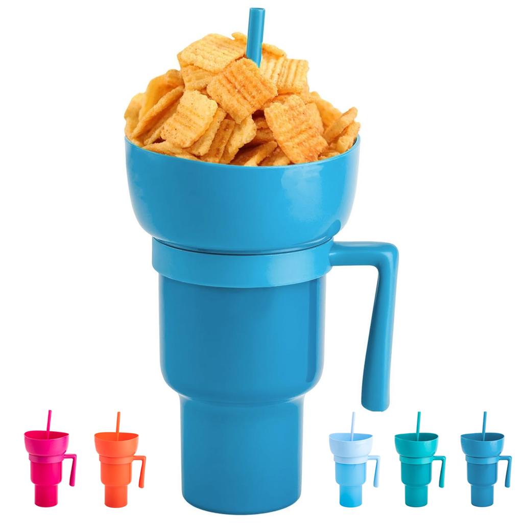 Leeseph Stadium Tumbler with Snack Bowl, 2 In 1 Travel Cup with Snack Bowl Leak Proof Snack and Drink Cup Portable Reusable