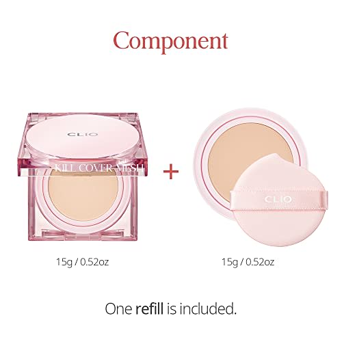CLIO KILL COVER MESH GLOW CUSHION SPF50+ PA++++ (#2 LINGERIE) Korean Cosmetics Transparent Glossy Skin Serum Pore Cover UV Protection
